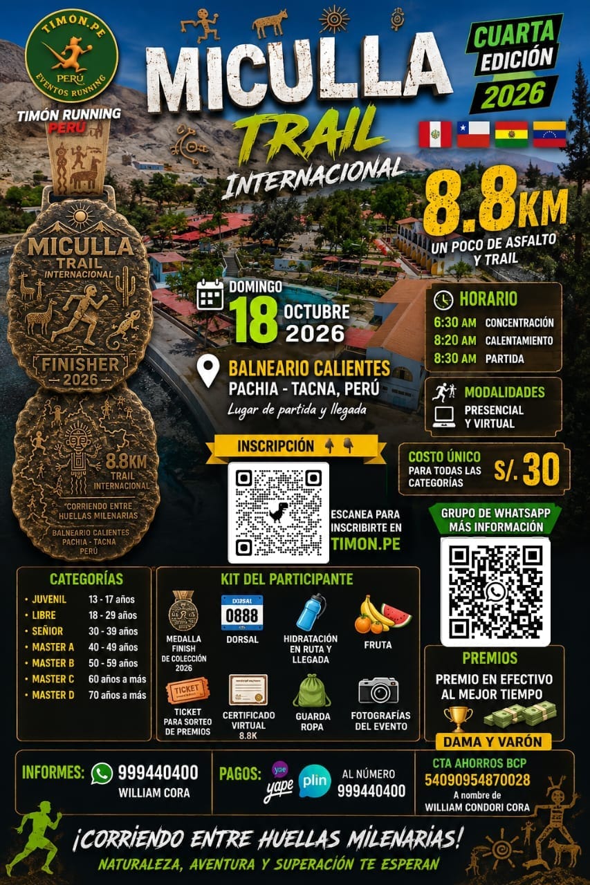 Miculla trail internacional 🇵🇪🇨🇱🇧🇴🇻🇪8.8k Tacna 